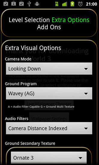 Écrans de Virtual world 4 pour tablette et téléphone Android.
