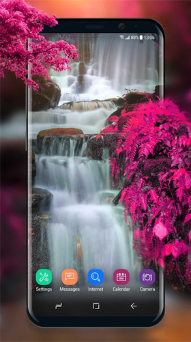 Waterfall and swan - бесплатно скачать живые обои на Андроид телефон или планшет.
