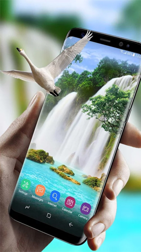 Waterfall and swan für Android spielen. Live Wallpaper Wasserfall und Schwan kostenloser Download.