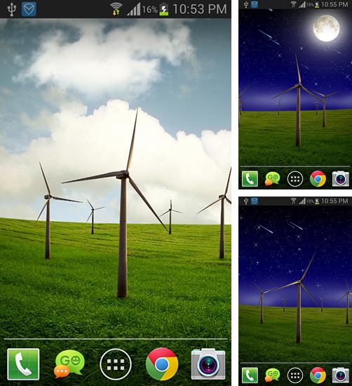 Дополнительно к живым обоям на Андроид телефоны и планшеты Панорама города, вы можете также бесплатно скачать заставку Windmill.