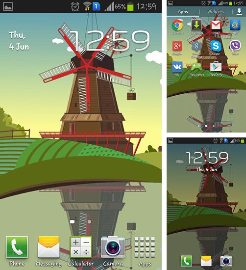 Kostenloses Android-Live Wallpaper Windmühle und Teich. Vollversion der Android-apk-App Windmill and pond für Tablets und Telefone.
