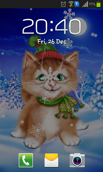 Écrans de Winter cat pour tablette et téléphone Android.