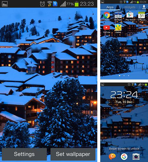 Winter night mountains - бесплатно скачать живые обои на Андроид телефон или планшет.