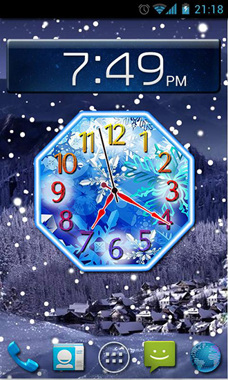 Papeis de parede animados Relógio de Neve de Inverno para Android. Papeis de parede animados Winter snow clock para download gratuito.