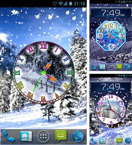 Kostenloses Android-Live Wallpaper Winter Schneeuhr. Vollversion der Android-apk-App Winter snow clock für Tablets und Telefone.