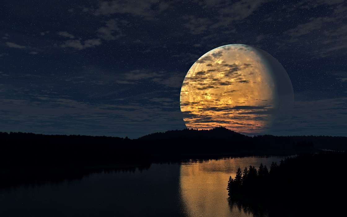 手机壁纸:景观, 河, 月球, #36247