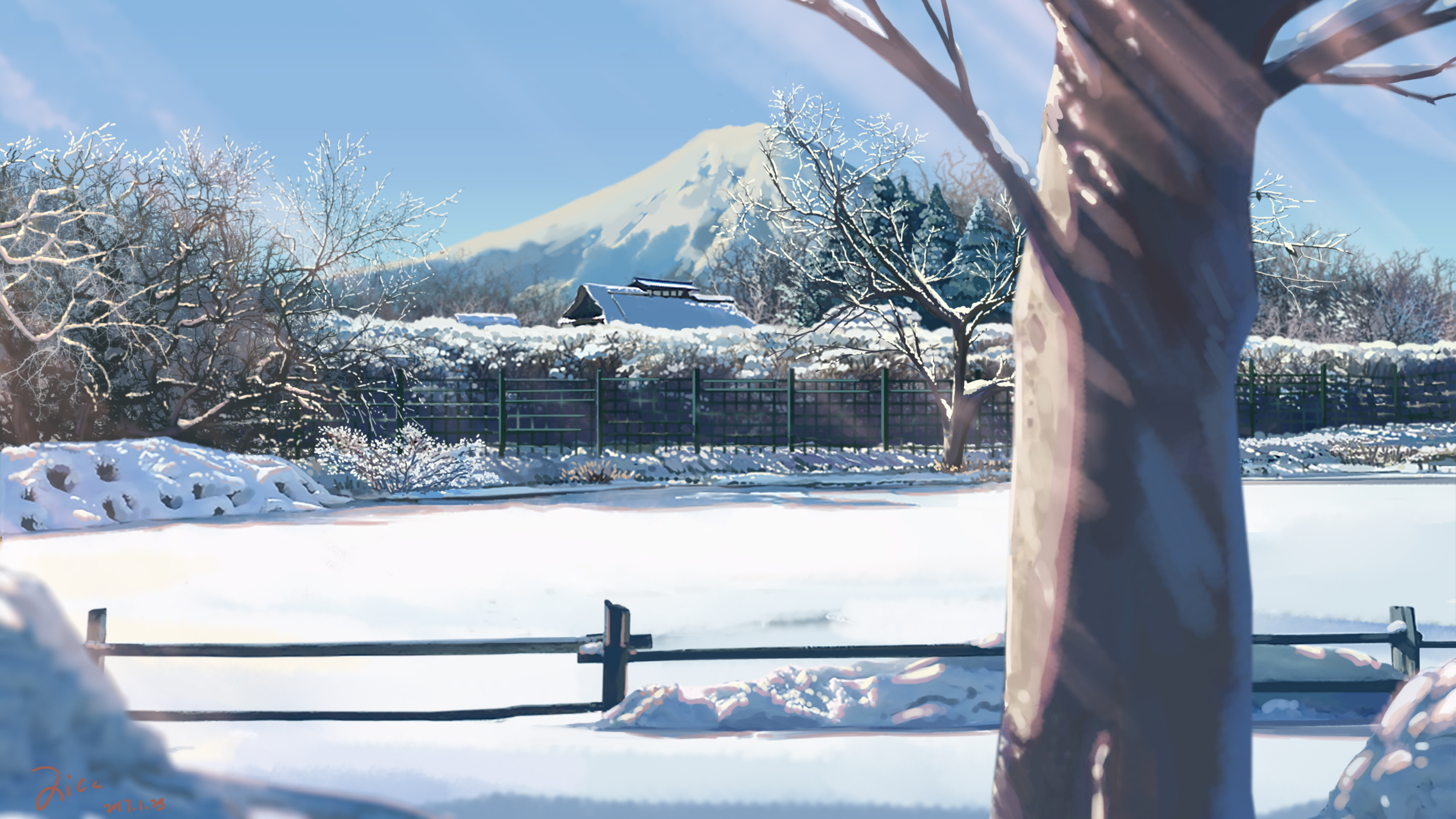 Снежный пейзаж аниме