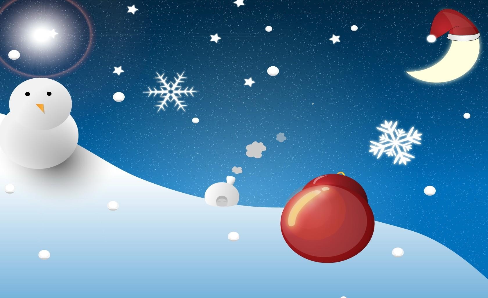 Desktop HD wallpaper: Holidays, Moon, Snowflakes, Snowman, Christmas, Ball