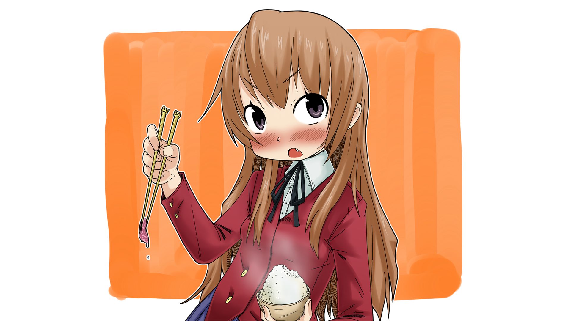 Тайга Айсака ест рис