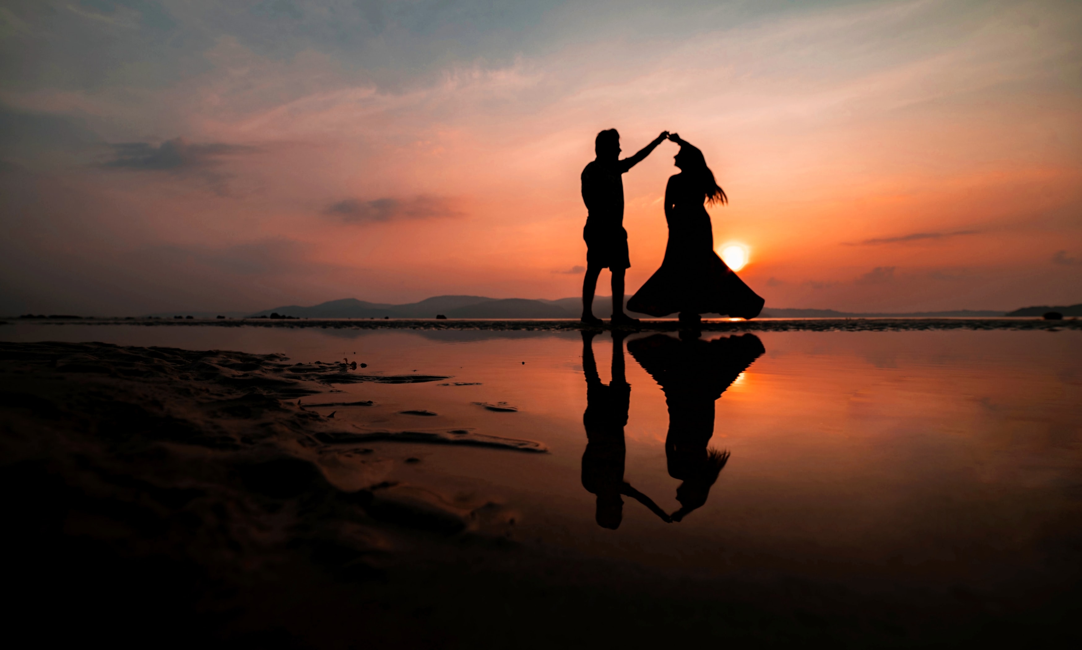 Desktop HD wallpaper: Sunset, Beach, Love, Dance, Dark, Couple, Pair, Silho...