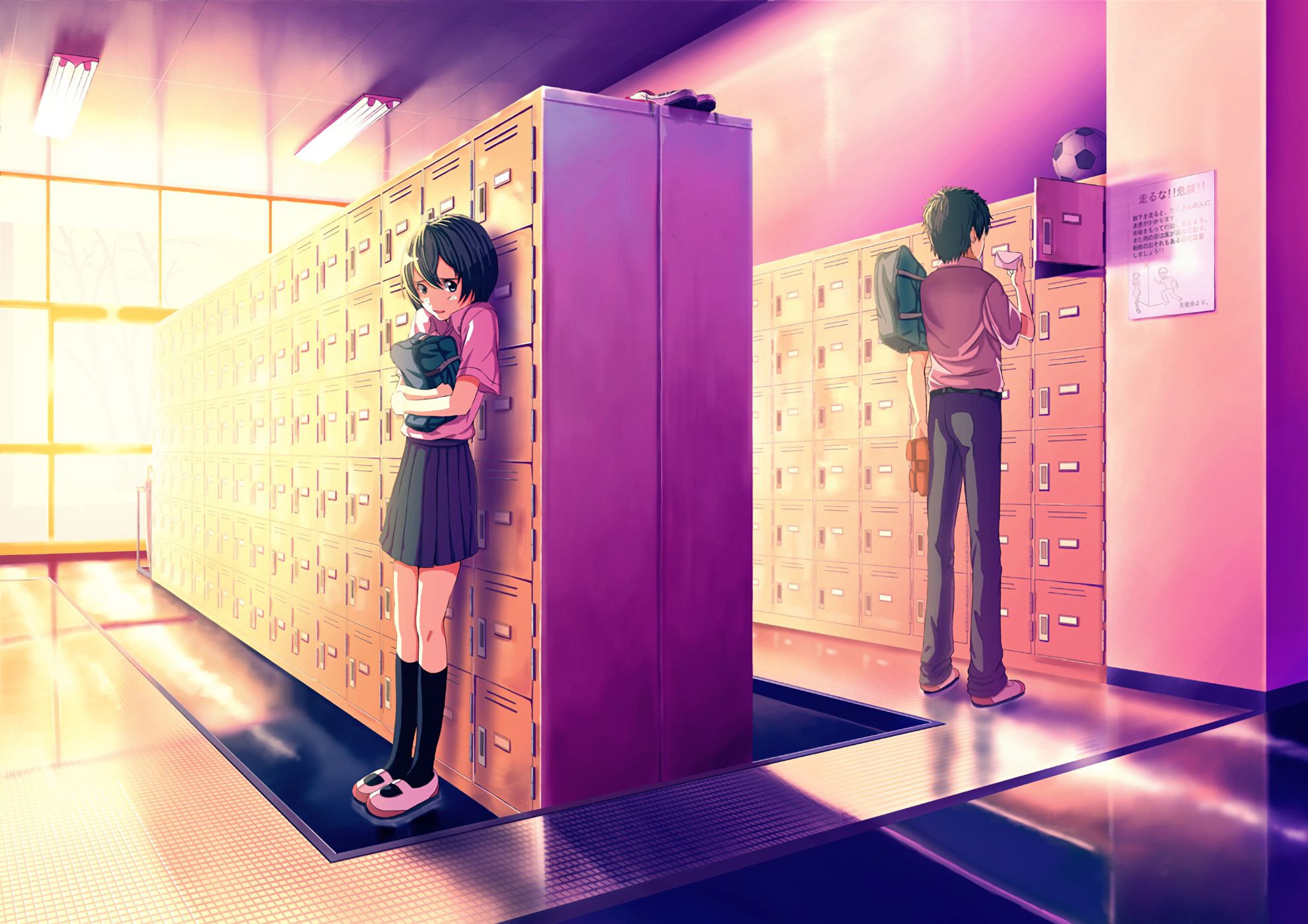 Аниме школьный коридор с шкафчиками