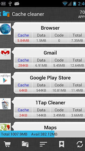Aplicativo 1 tap cache cleaner para Android, baixar grátis programas para celulares e tablets.