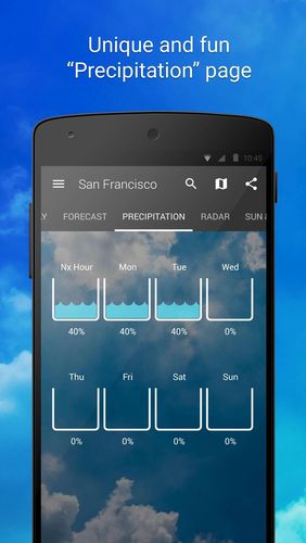 Screenshots des Programms Weather forecast für Android-Smartphones oder Tablets.