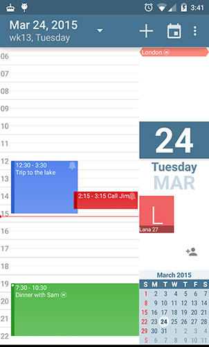 Screenshots of aCalendar program for Android phone or tablet.