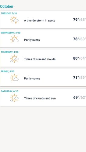 Screenshots des Programms Weather Wiz: Accurate weather forecast & widgets für Android-Smartphones oder Tablets.