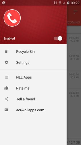 Les captures d'écran du programme ACR: Call recorder pour le portable ou la tablette Android.