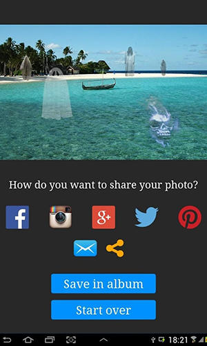 Capturas de tela do programa Add ghost to photo em celular ou tablete Android.