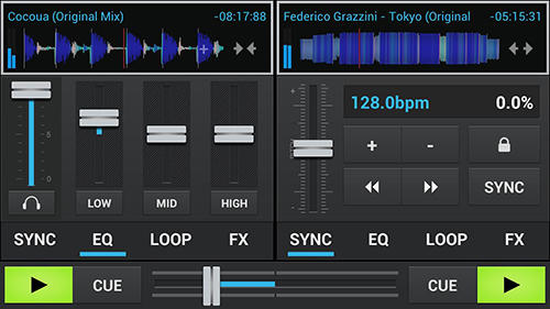 Screenshots of aDJ pro program for Android phone or tablet.