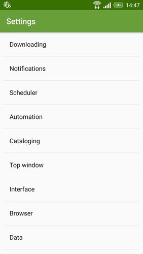 Les captures d'écran du programme Advanced download manager pour le portable ou la tablette Android.