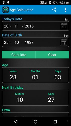 Descargar gratis Age calculator para Android. Programas para teléfonos y tabletas.