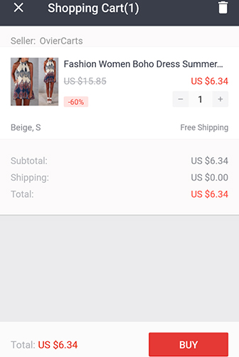 Screenshots of AliExpress program for Android phone or tablet.