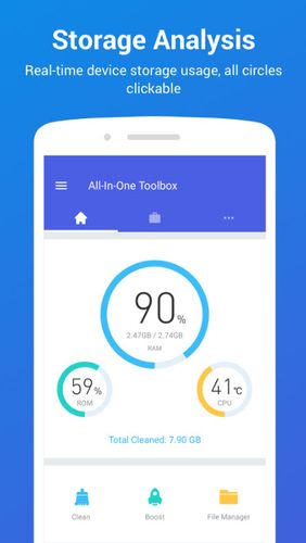 Laden Sie kostenlos All-in-one Toolbox: Cleaner, booster, app manager für Android Herunter. Programme für Smartphones und Tablets.