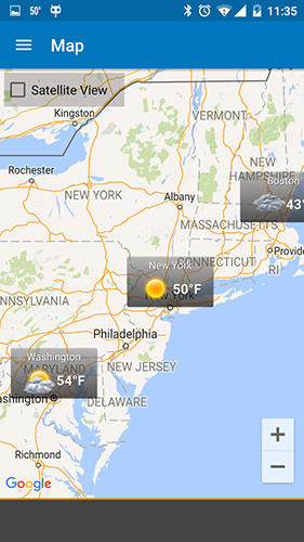 Screenshots des Programms Weather timeline für Android-Smartphones oder Tablets.