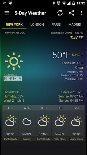 Screenshots des Programms Accu: Weather für Android-Smartphones oder Tablets.