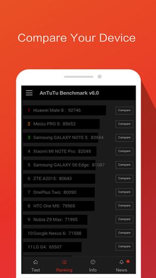 Capturas de tela do programa AnTuTu Benchmark em celular ou tablete Android.