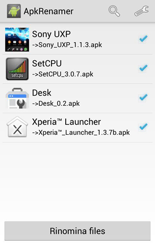 Capturas de tela do programa Apk renamer pro em celular ou tablete Android.