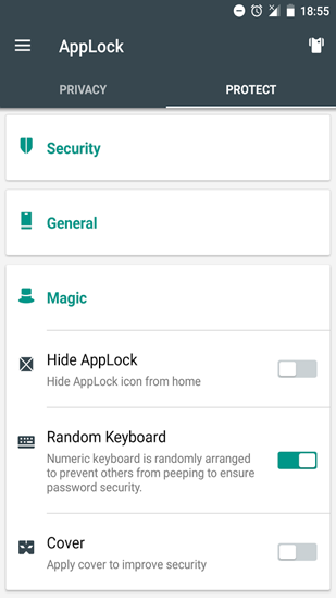 Les captures d'écran du programme App Lock pour le portable ou la tablette Android.