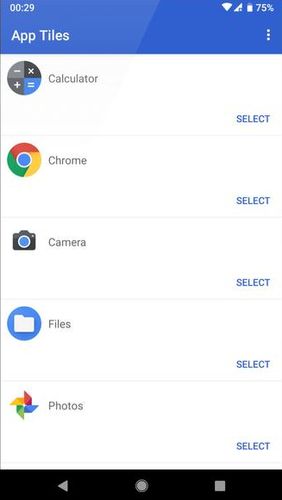 Les captures d'écran du programme App Tiles pour le portable ou la tablette Android.