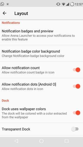 Screenshots of Arena launcher program for Android phone or tablet.