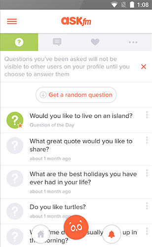 Screenshots of Ask.fm program for Android phone or tablet.