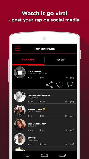 Les captures d'écran du programme Auto Rap pour le portable ou la tablette Android.