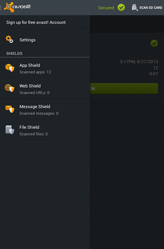 Capturas de tela do programa Avast: Mobile security em celular ou tablete Android.