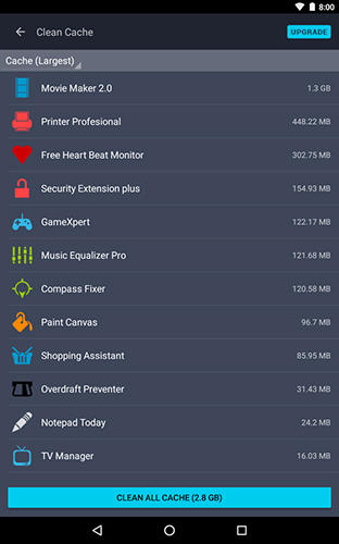 Screenshots of AVG memory cache cleaner program for Android phone or tablet.