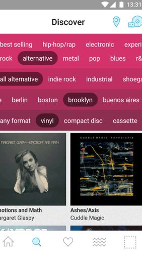 Screenshots of Bandcamp program for Android phone or tablet.