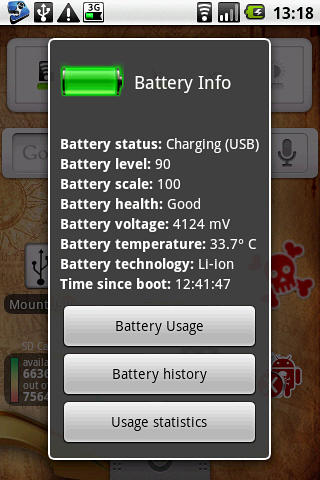 Aplicativo Battery status para Android, baixar grátis programas para celulares e tablets.