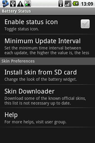 Les captures d'écran du programme Battery status pour le portable ou la tablette Android.