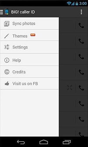 Screenshots of Big caller ID program for Android phone or tablet.