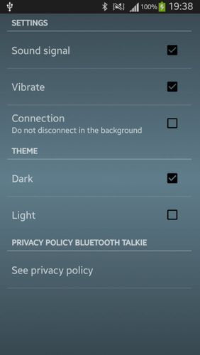 Les captures d'écran du programme BluetoothTalkie pour le portable ou la tablette Android.