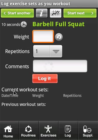 Les captures d'écran du programme Bodybuilder pour le portable ou la tablette Android.