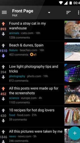 Screenshots of Boost for reddit program for Android phone or tablet.