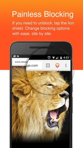 アンドロイドの携帯電話やタブレット用のプログラムBrave browser: Fast AdBlocker のスクリーンショット。