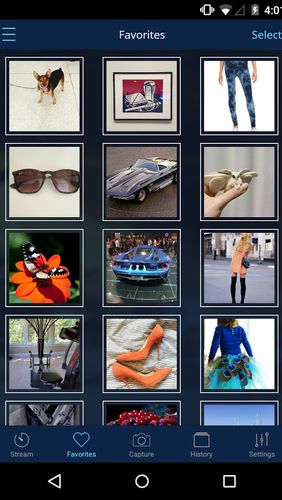 Screenshots of CamFind: Visual search engine program for Android phone or tablet.