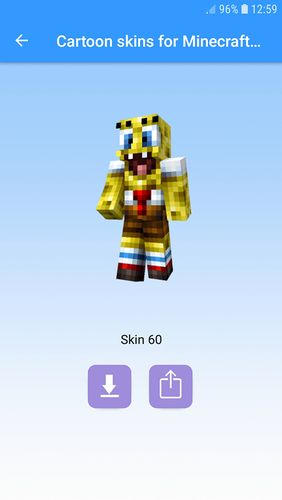 Capturas de tela do programa Cartoon skins for Minecraft MCPE em celular ou tablete Android.