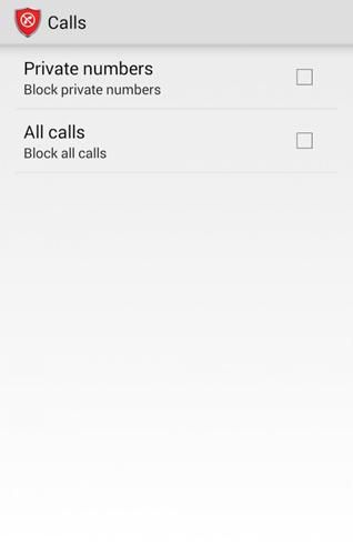 アンドロイドの携帯電話やタブレット用のプログラムCalls blacklist のスクリーンショット。