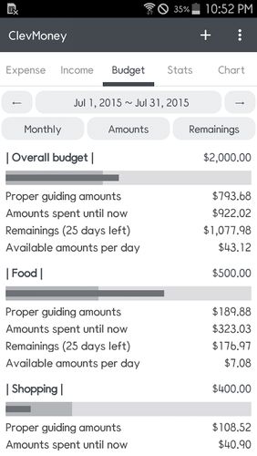 Capturas de tela do programa ClevMoney - Personal finance em celular ou tablete Android.