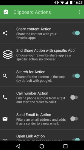 Screenshots of Clipboard actions program for Android phone or tablet.